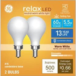 GE Household Lighting GE 2pk 60W Relax A15 LED Ceiling Fan Bulbs Warm White