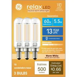 GE Household Lighting GE 3pk 60W Relax T8 LED Light Bulbs Warm White