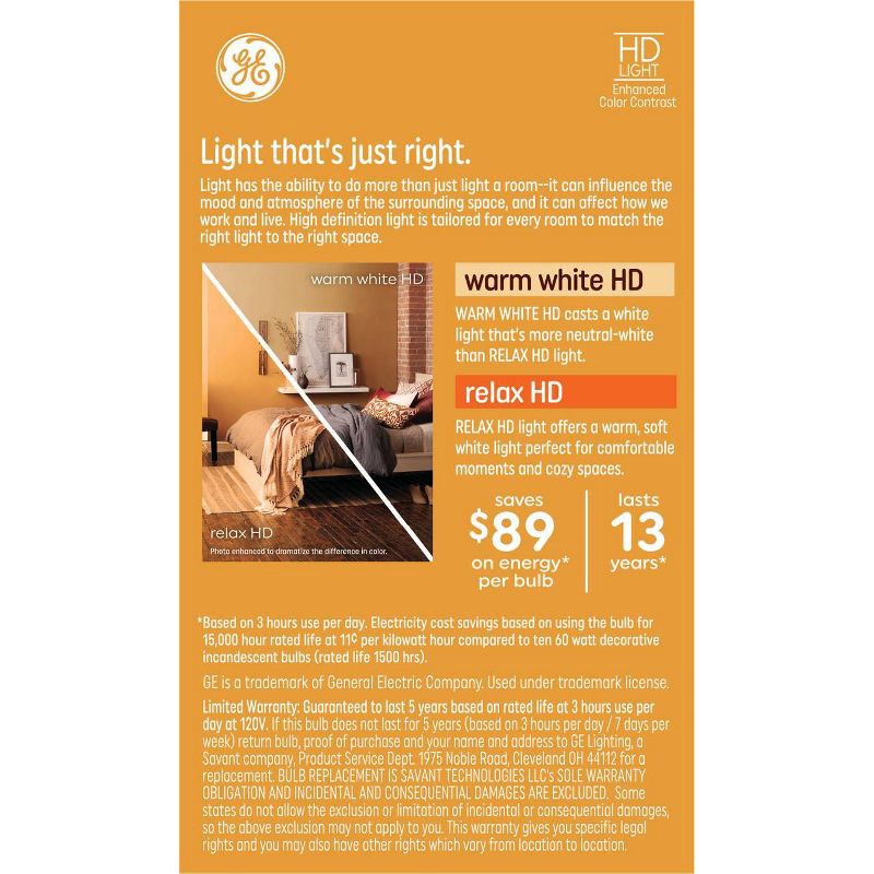 slide 2 of 11, GE Household Lighting GE 2pk Relax HD Warm White 60W B11 Clear, 2 ct