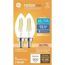 GE Household Lighting GE 2pk Relax HD Warm White 60W B11 Clear