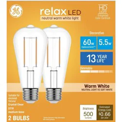 GE Household Lighting GE 2pk 60W Relax ST19 LED Light Bulbs Warm White