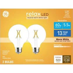 GE Household Lighting GE 2pk 60W Relax G25 LED Bulbs Warm White