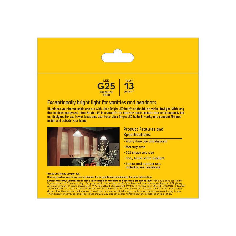 slide 3 of 3, GE Household Lighting GE 2pk 100W Ultra Bright G25 LED Globe Light Bulbs Daylight, 2 ct