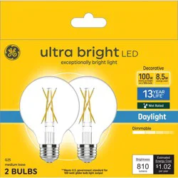 GE Household Lighting GE 2pk 100W Ultra Bright G25 LED Globe Light Bulbs Daylight