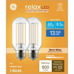 GE Household Lighting GE 2pk 60W Relax T14 LED Light Bulbs Warm White