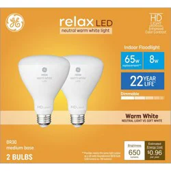 GE Household Lighting GE 2pk 65W Relax BR30 LED Floodlight Warm White