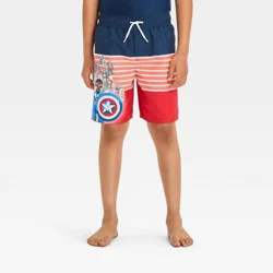 Boys' Marvel Captain America Swim Shorts - Navy Blue/Red L