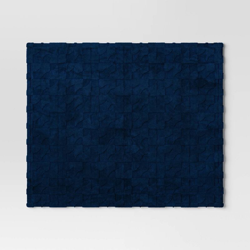 slide 3 of 5, Geometric Jacquard Faux Shearling Throw Blanket Navy - Room Essentials™: Lightweight, 50x60", Knitted, Machine Washable, 1 ct