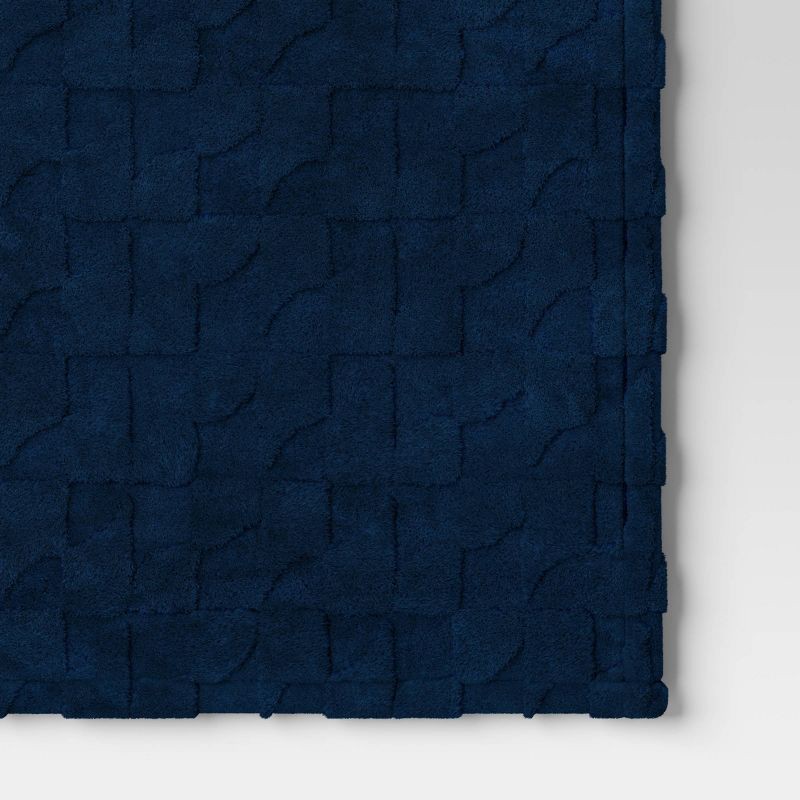 slide 4 of 5, Geometric Jacquard Faux Shearling Throw Blanket Navy - Room Essentials™: Lightweight, 50x60", Knitted, Machine Washable, 1 ct