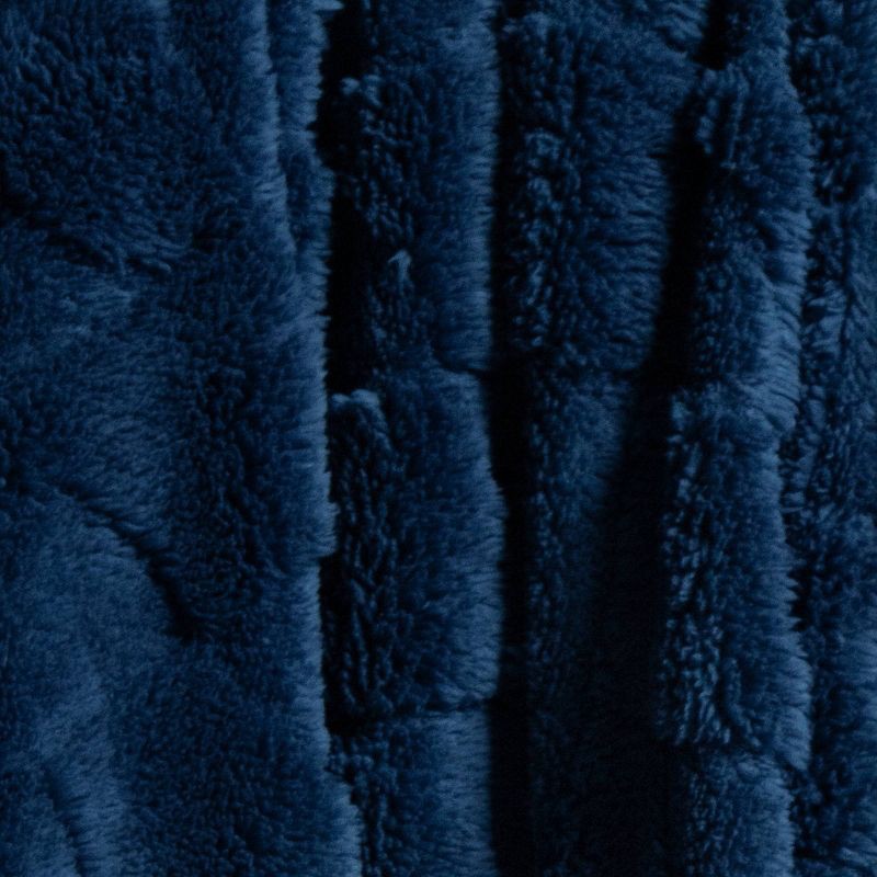 slide 5 of 5, Geometric Jacquard Faux Shearling Throw Blanket Navy - Room Essentials™: Lightweight, 50x60", Knitted, Machine Washable, 1 ct