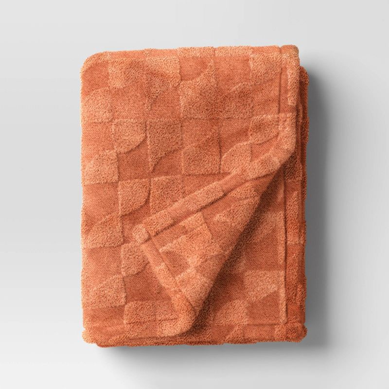 slide 1 of 5, Geometric Jacquard Faux Shearling Throw Blanket Terracotta - Room Essentials™, 1 ct