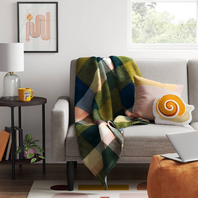 slide 2 of 5, Printed Plaid Plush Throw Blanket Green Multi - Room Essentials™, 1 ct