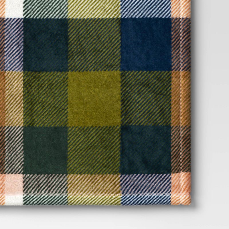 slide 4 of 5, Printed Plaid Plush Throw Blanket Green Multi - Room Essentials™, 1 ct