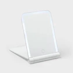 Lighted Travel Mirror with Cover - Room Essentials™: Portable, Rectangular, 1X Magnification, LED Illumination