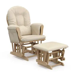 Storkcraft Hoop Glider Nursery Rocking Chair and Ottoman - Frame/Beige Fabric: Wood Composite Frame, Tufted, Removable Cushions, Storage Compartment