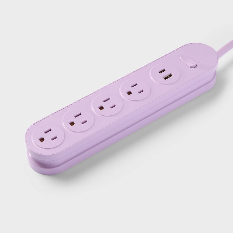 slide 2 of 3, 6' 4-Outlet Power Strip Extension Cord with USB and USB-C Ports Purple - heyday™: Indoor Flat Extension Cord, 15A, 6ft, 6 ft