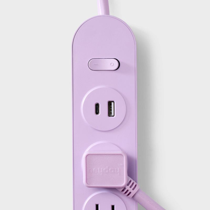 slide 3 of 3, 6' 4-Outlet Power Strip Extension Cord with USB and USB-C Ports Purple - heyday™: Indoor Flat Extension Cord, 15A, 6ft, 6 ft