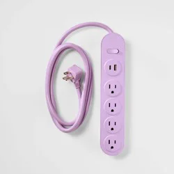 6' 4-Outlet Power Strip Extension Cord with USB and USB-C Ports Purple - heyday™: Indoor Flat Extension Cord, 15A, 6ft