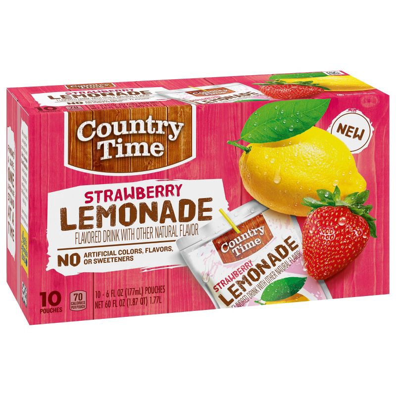 slide 3 of 9, Country Time Strawberry Lemonade Juice Boxes - 10pk/6 fl oz Pouches, 10 ct; 6 fl oz