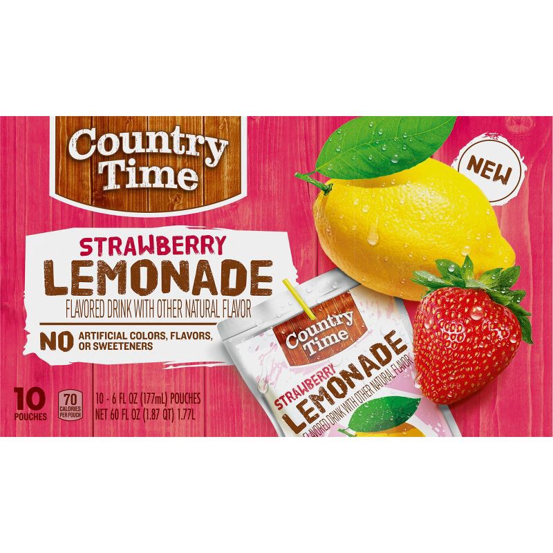 slide 5 of 9, Country Time Strawberry Lemonade Juice Boxes - 10pk/6 fl oz Pouches, 10 ct; 6 fl oz