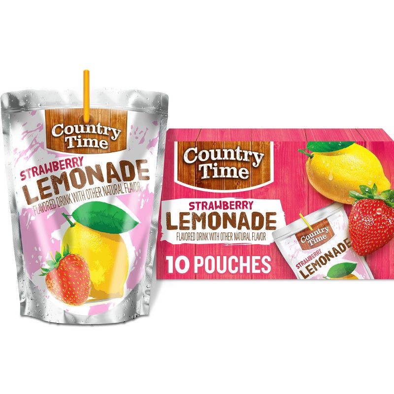 slide 1 of 9, Country Time Strawberry Lemonade Juice Boxes - 10pk/6 fl oz Pouches, 10 ct; 6 fl oz