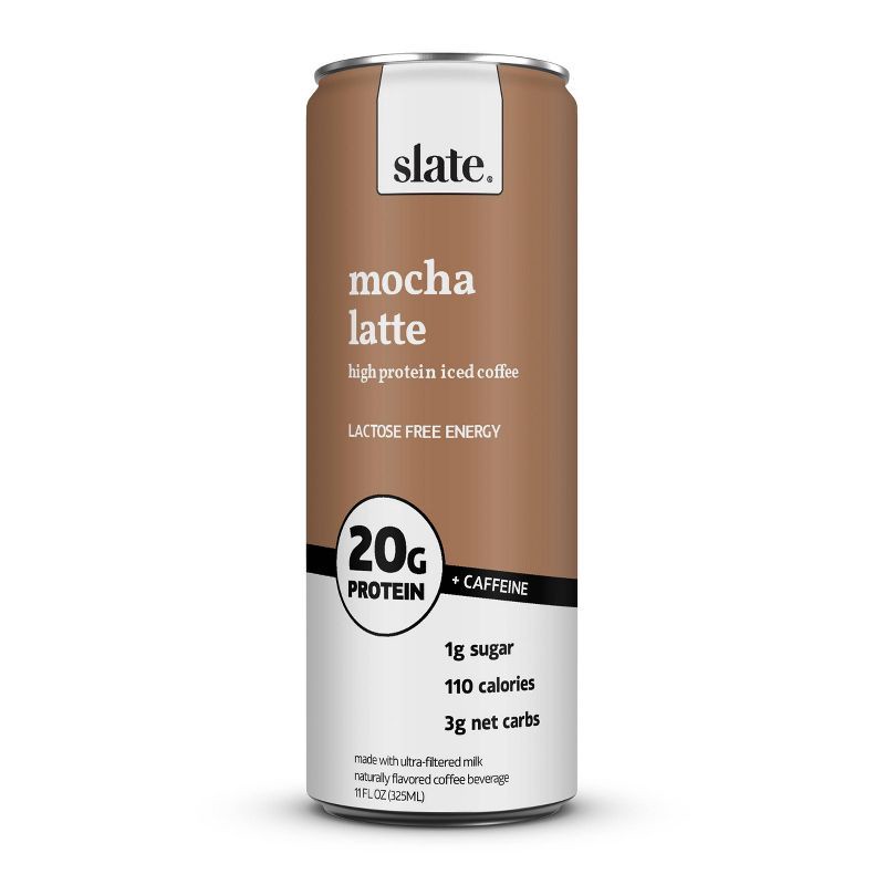 slide 1 of 6, Slate Milk Slate Mocha Latte High Protein Iced Coffee - 11 fl oz Can, 11 fl oz