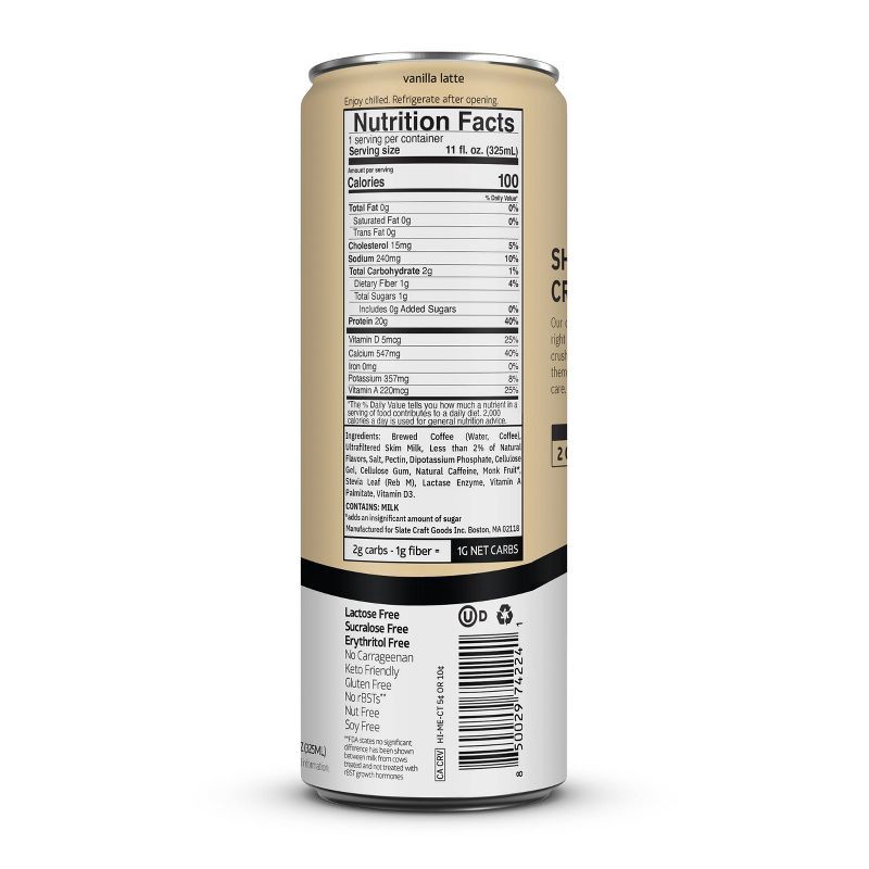 slide 2 of 6, Slate Milk Slate Vanilla Latte High Protein Iced Coffee - 11 fl oz Can, 11 fl oz