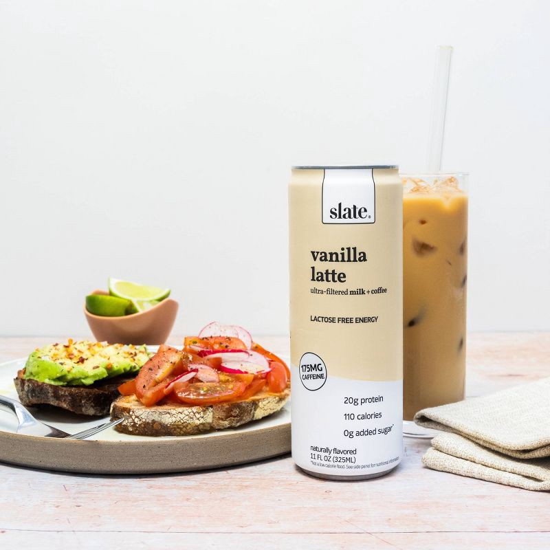 slide 6 of 6, Slate Milk Slate Vanilla Latte High Protein Iced Coffee - 11 fl oz Can, 11 fl oz