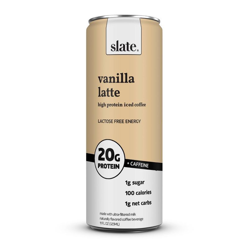 slide 1 of 6, Slate Milk Slate Vanilla Latte High Protein Iced Coffee - 11 fl oz Can, 11 fl oz