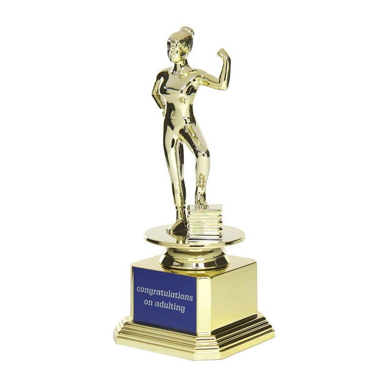 slide 2 of 3, Congrats on Adulting Unweighted Trophy: Gold Figurine for Birthday or Grad by Paper Riot Co., 1 ct