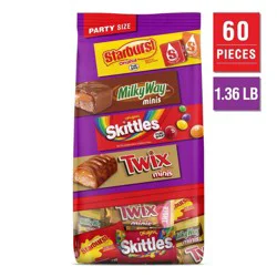 Mars Twix, Skittles, Starburst, & Milky Way Variety Candy Assortment, Party Size - 21.82oz/60ct Bulk Bag