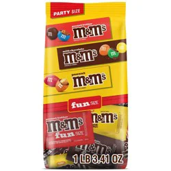 M&M's Milk Chocolate, Peanut & Peanut Butter Candy Fun Size Variety Pack, Party Size - 19.41 Oz Bulk Bag