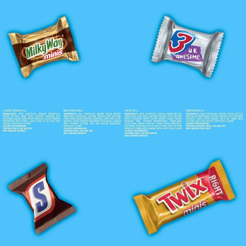 slide 7 of 11, Mars Snickers, Twix, Milky Way, & 3 Musketeers Minis Chocolate Candy Bars - 19.49oz Bulk Bag, 19.49 oz
