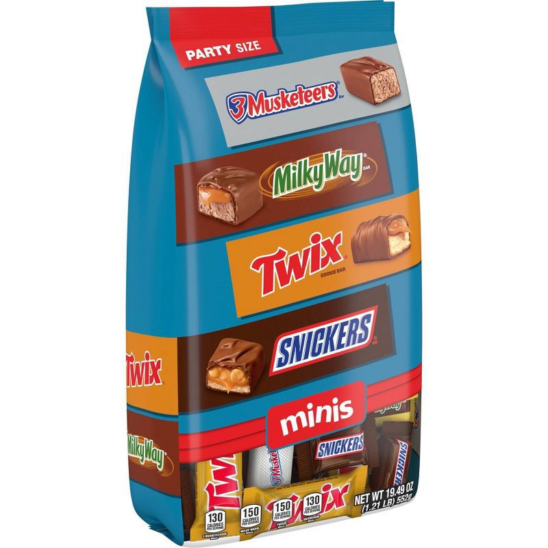 slide 9 of 11, Mars Snickers, Twix, Milky Way, & 3 Musketeers Minis Chocolate Candy Bars - 19.49oz Bulk Bag, 19.49 oz