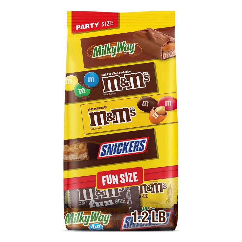 slide 2 of 10, Mars M&M's, Snickers & Milky Way Fun Size Chocolate Candies Variety Pack, Party Size - 19.2oz/35ct Bag, 19.2 oz, 35 ct