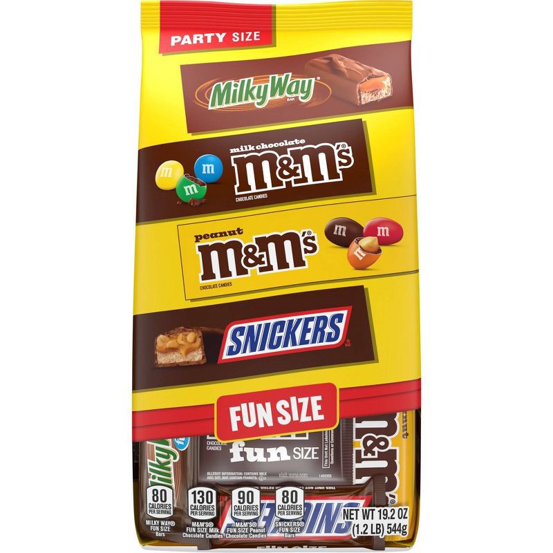 slide 3 of 11, Mars M&M's, Snickers & Milky Way Fun Size Chocolate Candies Variety Pack, Party Size - 19.2oz/35ct Bag, 19.2 oz, 35 ct