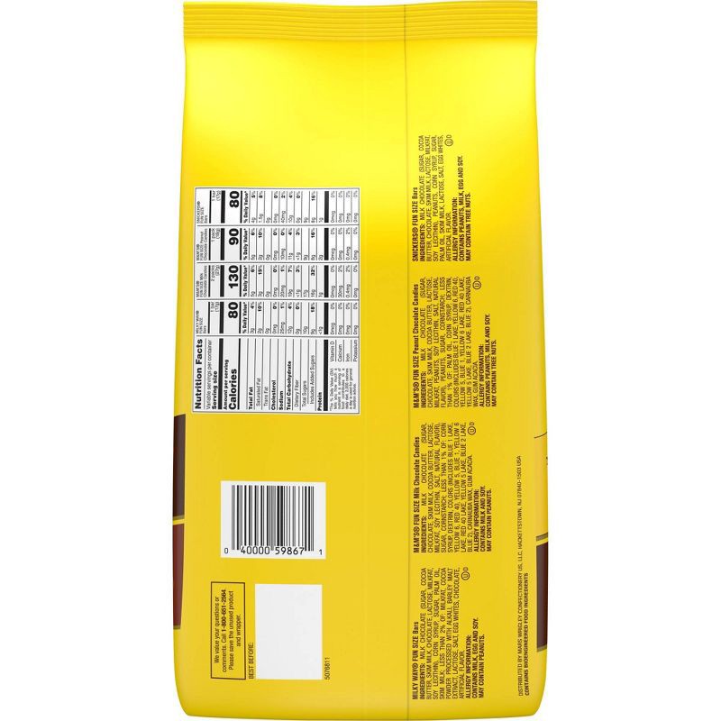 slide 9 of 10, Mars M&M's, Snickers & Milky Way Fun Size Chocolate Candies Variety Pack, Party Size - 19.2oz/35ct Bag, 19.2 oz, 35 ct