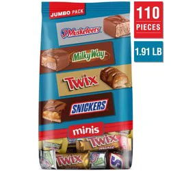 Mars Snickers, Twix, Milky Way & 3 Musketeers Minis Candy Chocolate Bars Variety Pack - 30.63oz/110ct Bulk Bag