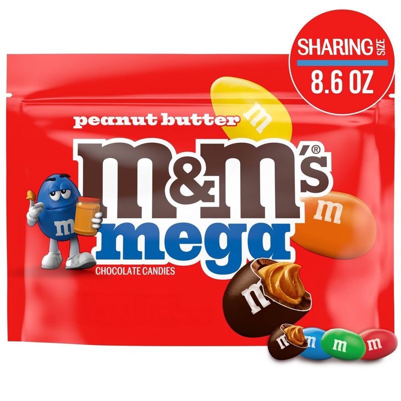 slide 1 of 9, M&M's Mega Peanut Butter Chocolate Candy, Sharing Size Bag - 8.6oz, 8.6 oz