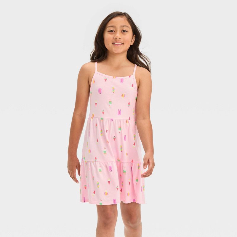 slide 1 of 3, Girls' Spaghetti Strap Ice Cream Tiered Dress - Cat & Jack™ Light Pink S, 1 ct