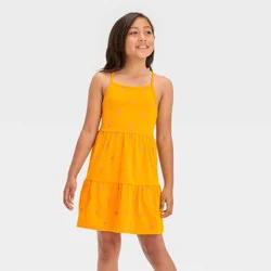 Girls' Spaghetti Strap Palm Trees Tiered Dress - Cat & Jack™ Gold L