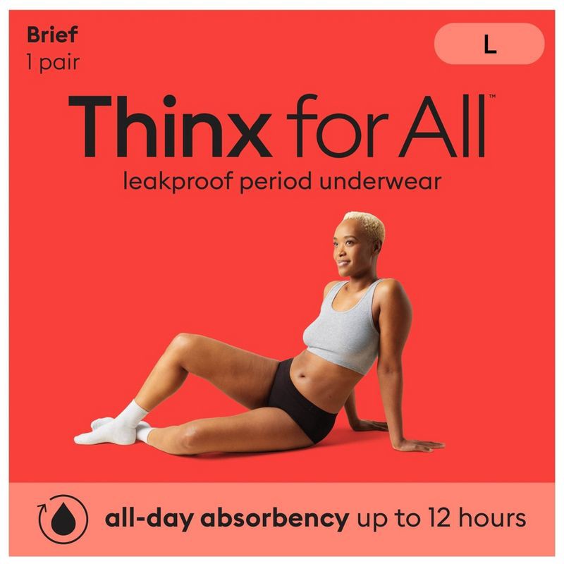 slide 3 of 9, Thinx for All Women's Period Underwear - Super Absorbency - Black Briefs - Large, 1 ct