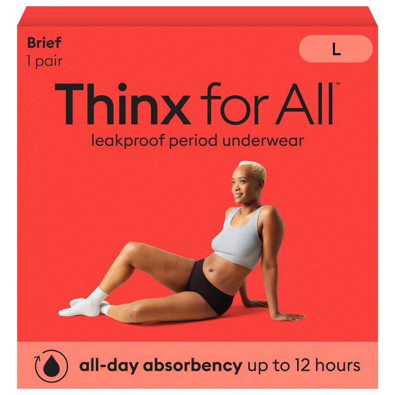 slide 1 of 9, Thinx for All Women's Period Underwear - Super Absorbency - Black Briefs - Large, 1 ct