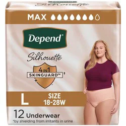 Depend Silhouette Underwear for Women - Maximum Absorbency - L - Pink - 12ct