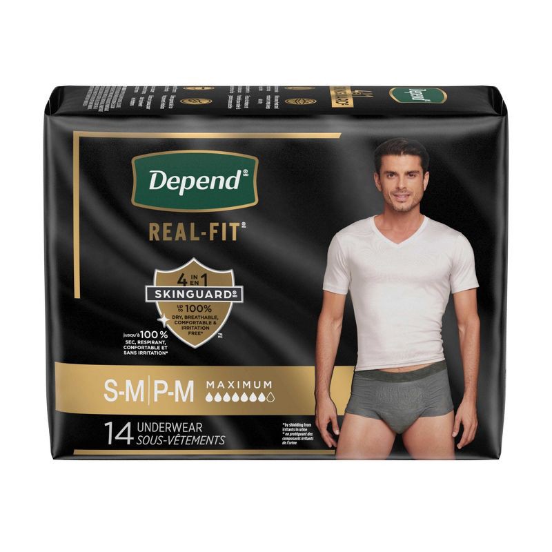 slide 2 of 8, Depend Real Fit Men's Disposable Incontinence Underwear - Small/Medium - Gray - 14ct, 14 ct