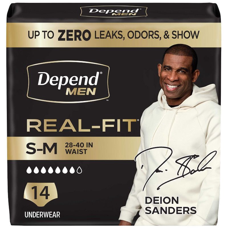 slide 1 of 10, Depend Real Fit Men's Disposable Incontinence Underwear - Small/Medium - Gray - 14ct, 14 ct
