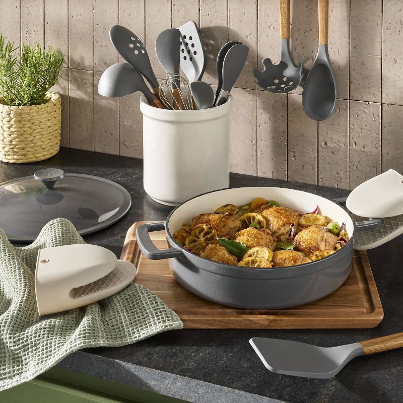 slide 2 of 4, 10pc Wood/Nylon Kitchen Utensil Set Gray - Figmint™: Silicone Cooking Utensils, Adult Kitchen Tool Collection, 10 ct