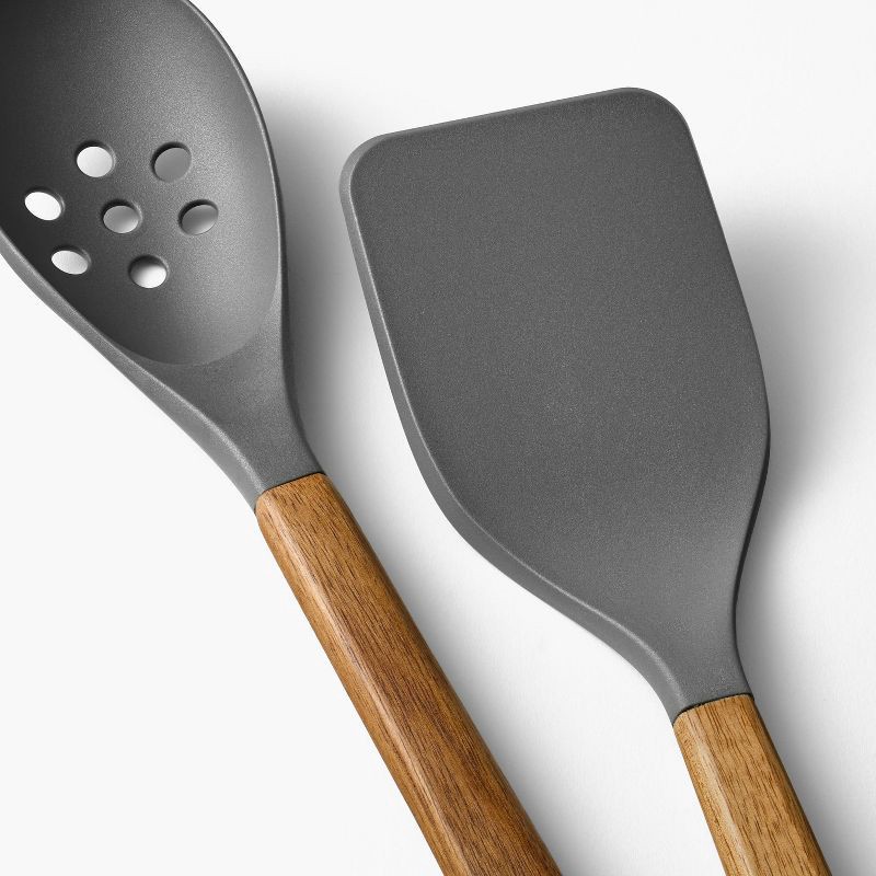 slide 3 of 4, 10pc Wood/Nylon Kitchen Utensil Set Gray - Figmint™: Silicone Cooking Utensils, Adult Kitchen Tool Collection, 10 ct