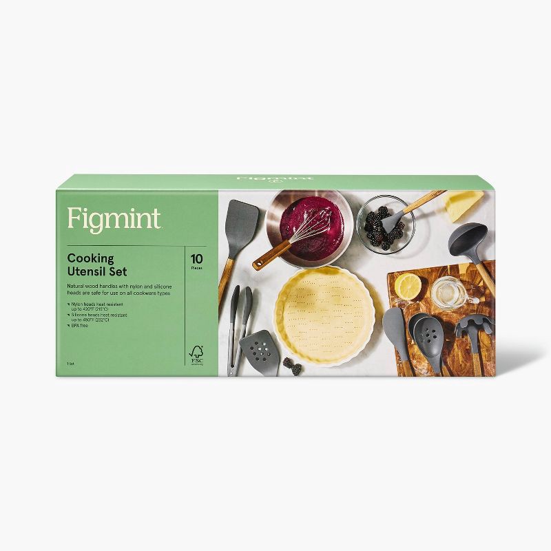 slide 4 of 4, 10pc Wood/Nylon Kitchen Utensil Set Gray - Figmint™: Silicone Cooking Utensils, Adult Kitchen Tool Collection, 10 ct
