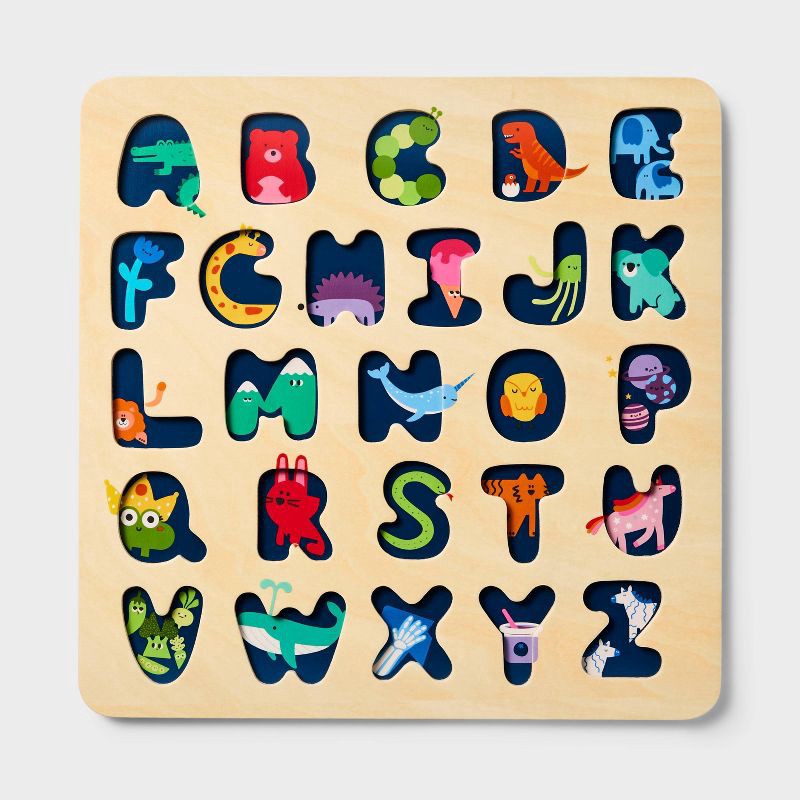 slide 3 of 5, Wooden ABC Puzzle - 27pc - Gigglescape™: Educational Focus on Shapes, Colors, Problem Solving, Wood Material, 27 ct